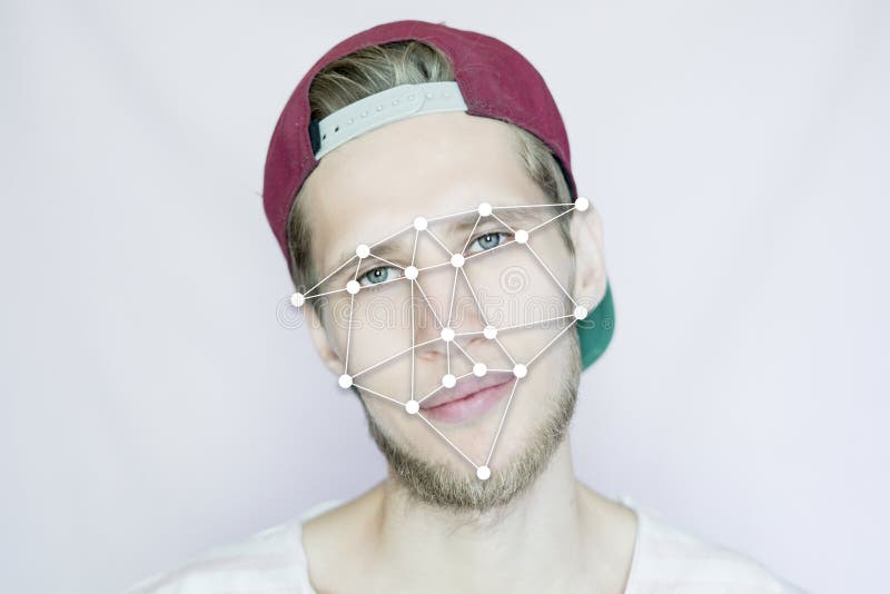 Young bearded hipster in a snapback cap biometric face scan isolated royalty free stock photo Young bearded hipster in a snapback cap biometric face scan isolated royalty free stock photo