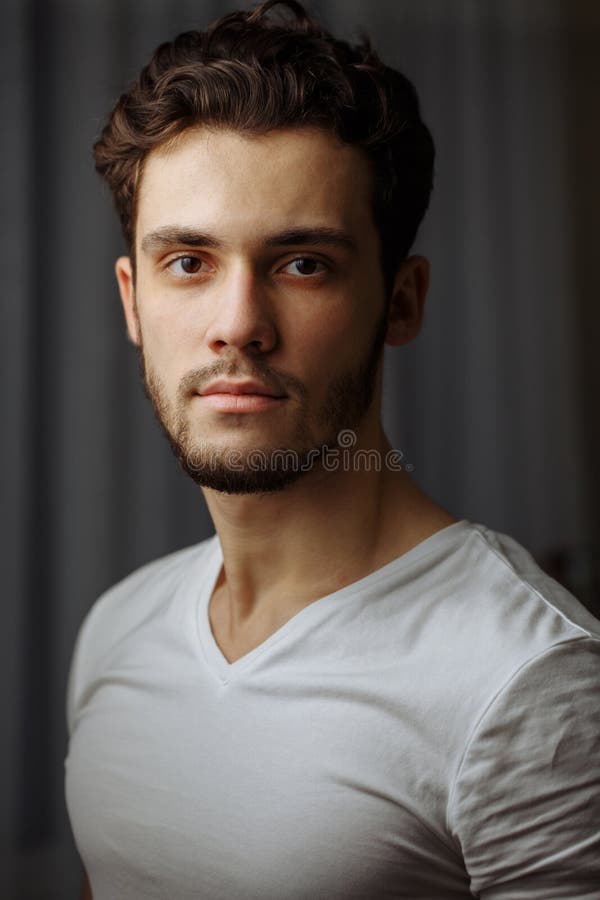Young Bearded Man in White Shirt Stock Photo - Image of masculine ...