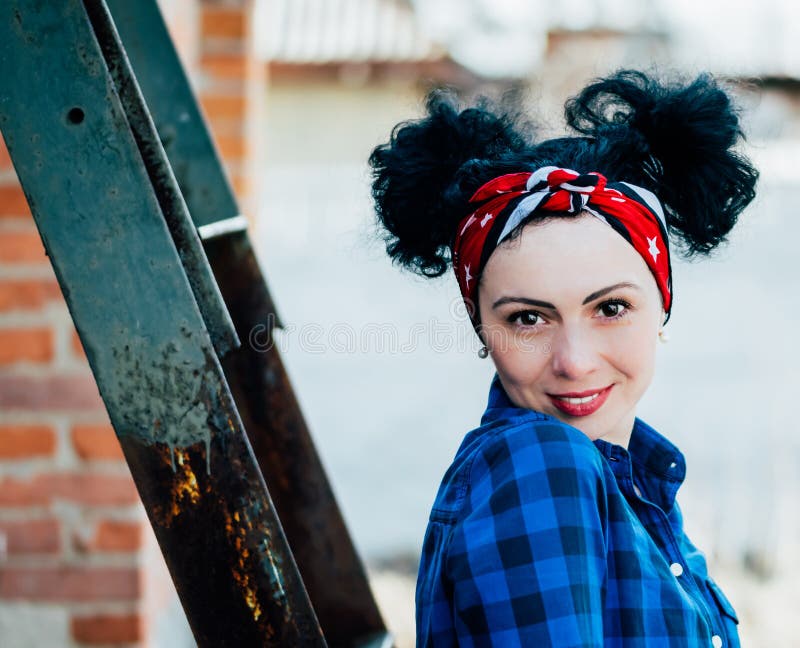Young beautiful american woman with curly hair and a red veil stock photos Young beautiful american woman with curly hair and a red veil stock photos