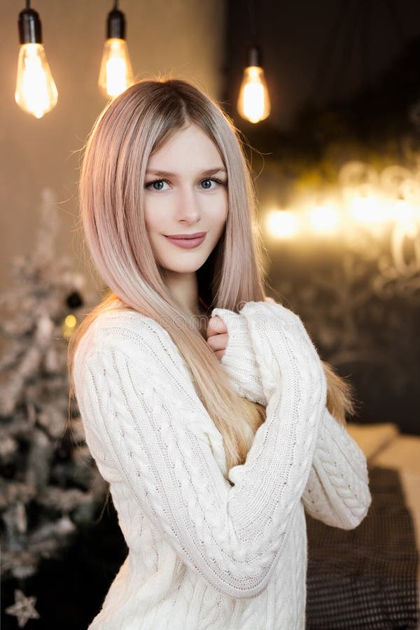 Christmas Portrait of Attractive Woman with Curly Hairstyle. Beutiful Brunette Girl with Long Hair Style Wears in Warm Red Knit Stock Photo - Image of lady, gorgeous: 135813130 Christmas Portrait of Attractive Woman with Curly Hairstyle. Beutiful Brunette Girl with Long Hair Style Wears in Warm Red Knit Stock Photo - Image of lady, gorgeous: 135813130