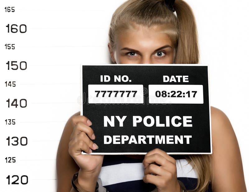 Young beautiful blonde woman Criminal Mug Shots.