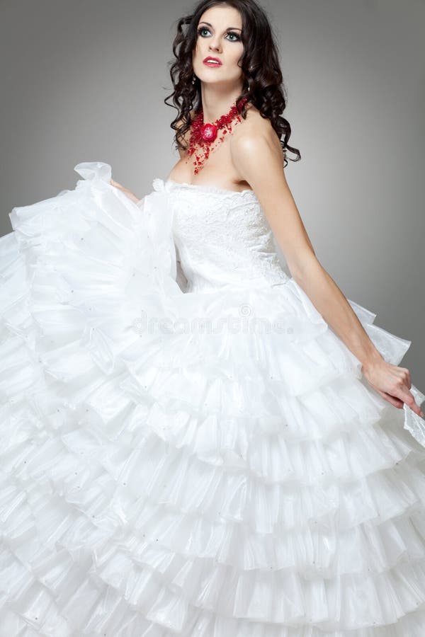 Young Beautiful Bride in White Dress. Stock Photo - Image of fashion ...