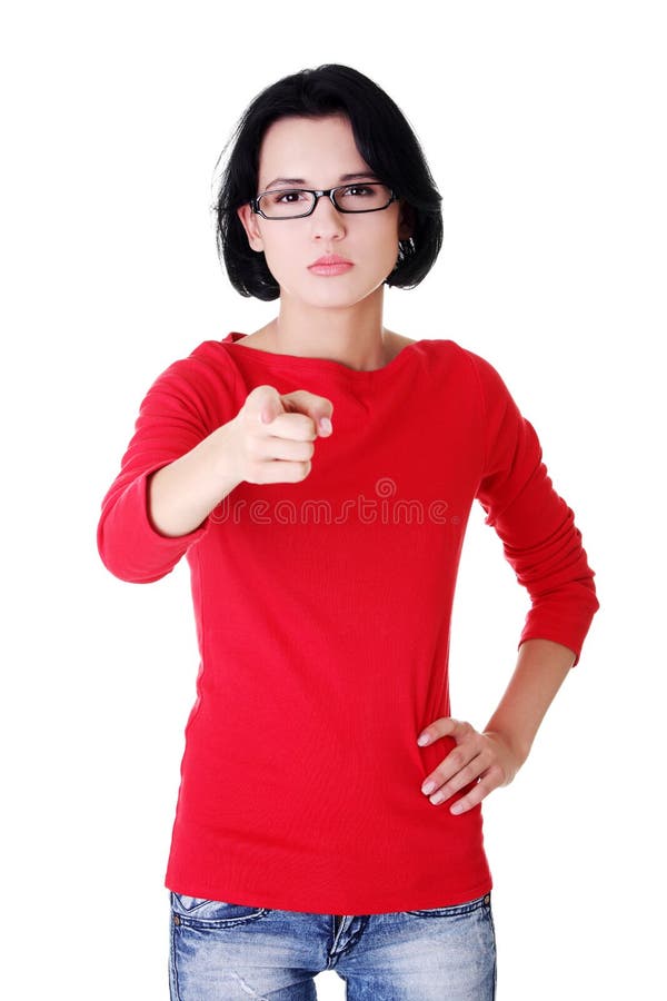 Young beautiful caucasian woman pointing on you royalty free stock image Young beautiful caucasian woman pointing on you royalty free stock image