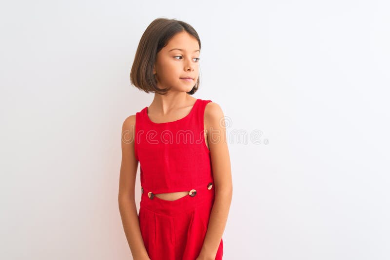 Young Beautiful Child Girl Wearing Red Casual Dress Standing Over Isolated  White Background Looking Away To Side with Smile on Stock Photo - Image of  happiness, white: 227229050