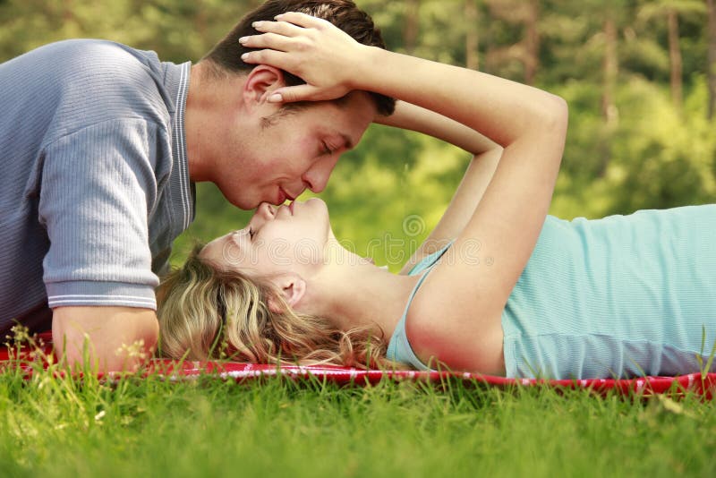 Young Beautiful Couple in Love Outdoors Stock Photo - Image 