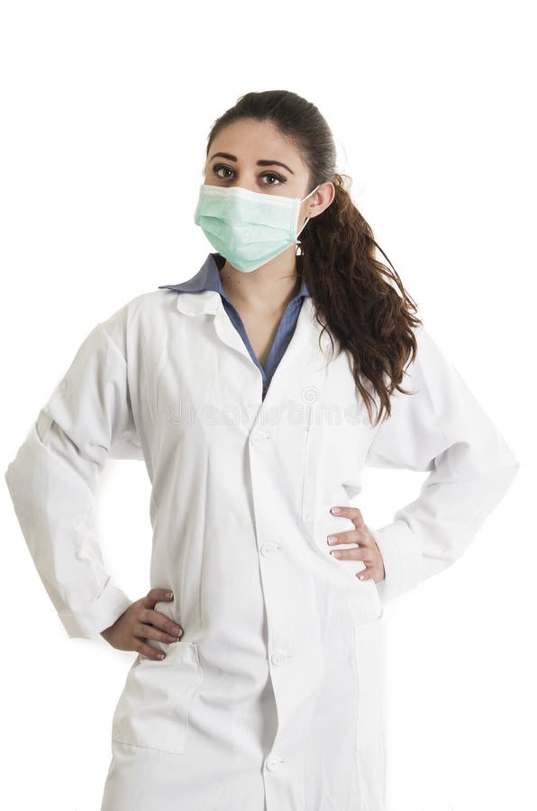 Young beautiful female doctor wearing a mask