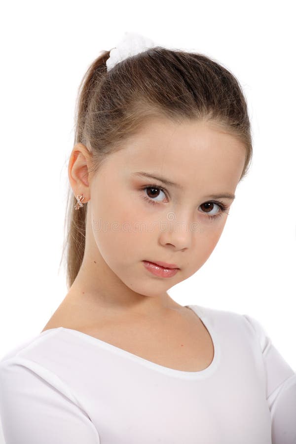 Young of beautiful girl, in white clothes, on white background