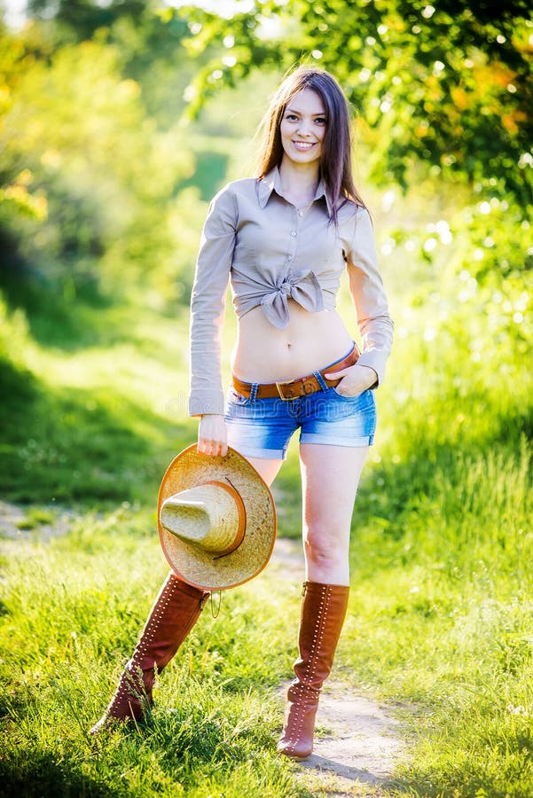 Young Beautiful Girl in a Cowboy Hat Stock Image - Image of model ...