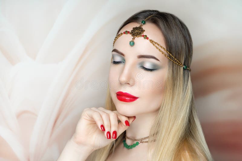 Young beautiful girl, massive gold accessory necklace royalty free stock photos Young beautiful girl, massive gold accessory necklace royalty free stock photos