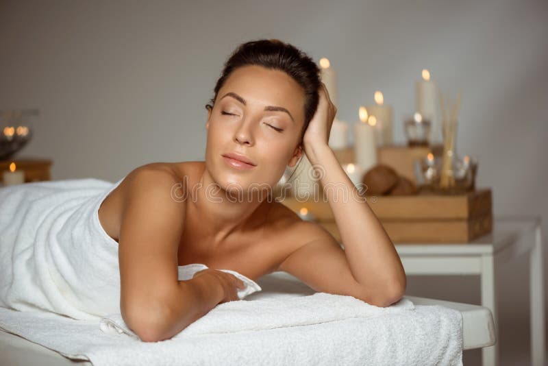 Young Beautiful Girl Relaxing In Spa Salon Stock Image Image Of Calm Cosy 79856257