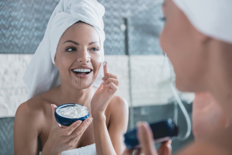 Young Girl Dries Hair Dryer After Showering Stock Image Image Of