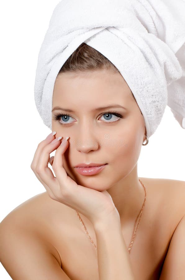 The Young Beautiful Girl with a Towel on Hair Stock Image Image of