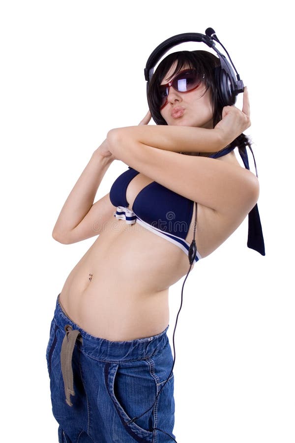 The young beautiful girl on a white background