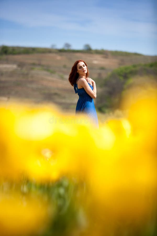 Young Beautiful Gorgeous Woman in Flower Field Stock Image - Image of ...