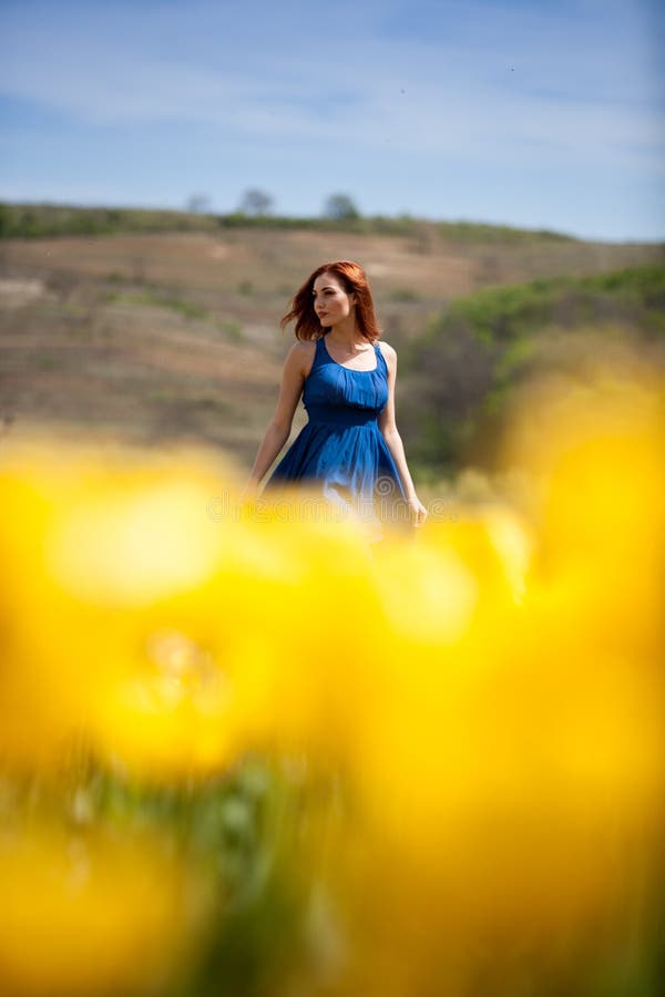 Young Beautiful Gorgeous Woman in Flower Field Stock Photo - Image of ...