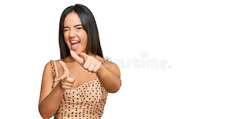 Young Beautiful Hispanic Girl Wearing Party Dress Pointing Fingers To Camera  with Happy and Funny Face Stock Photo - Image of people, joyful: 226524210