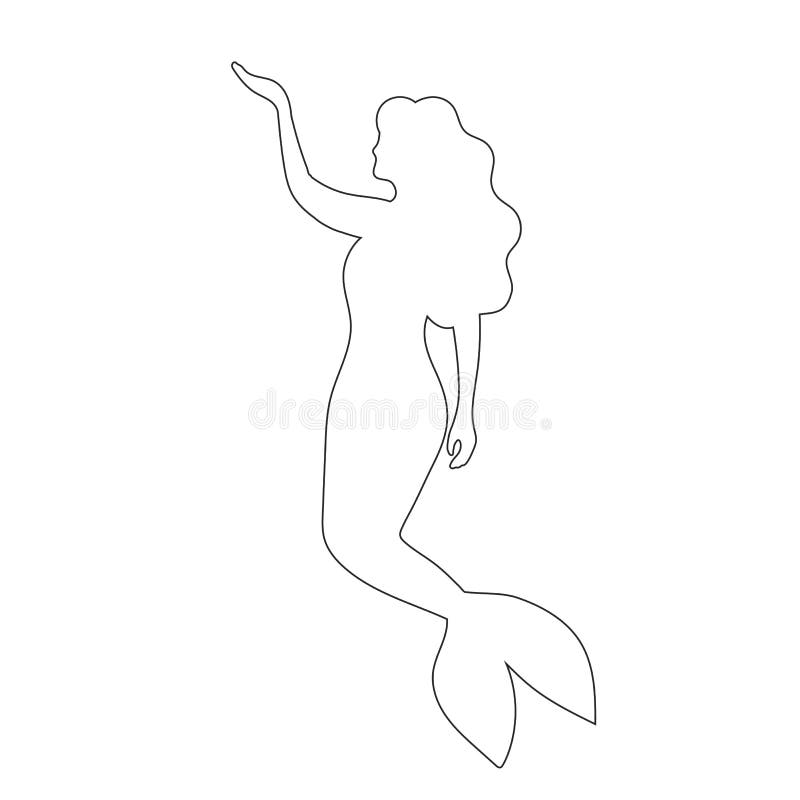 Young Beautiful Mermaid. Outline Silhouette. Design Element. Vector ...