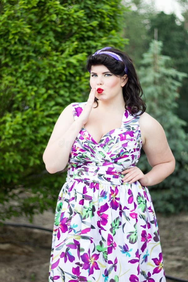 Young Beautiful Plus Size Model In Dress Outdoors Stock Image Image
