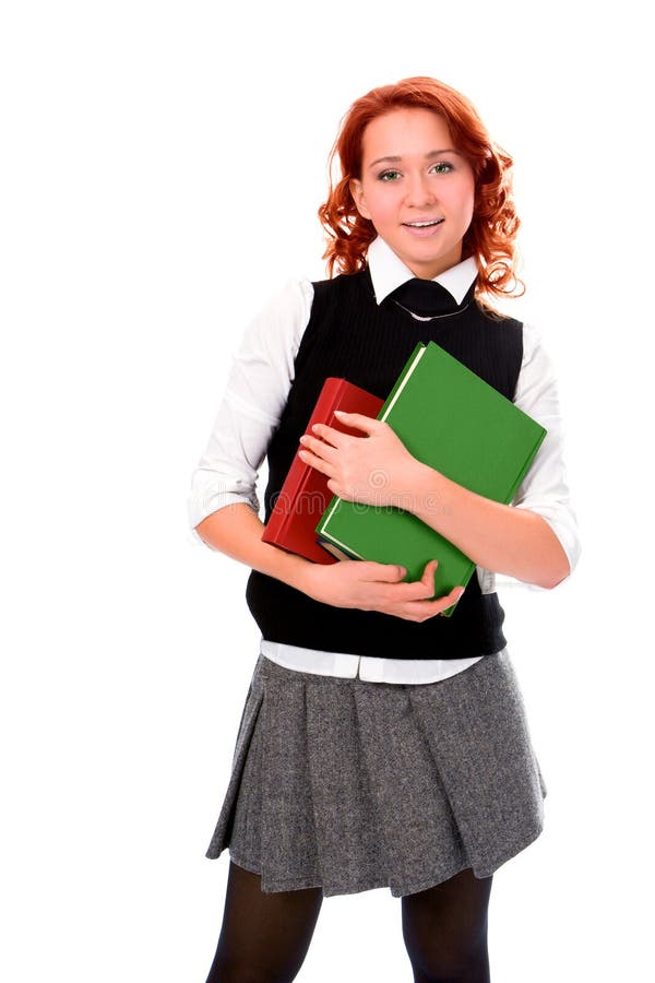 Young beautiful student girl read book