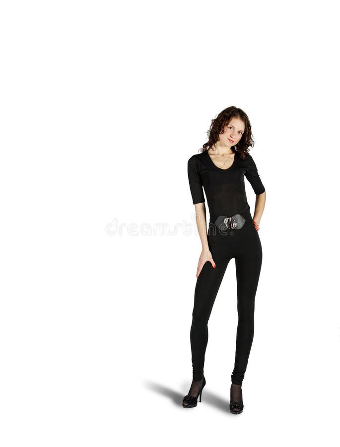 Young beautiful woman in black suit