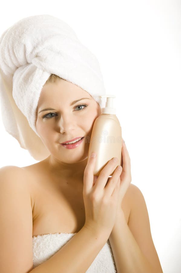 Young Beautiful Woman with Body Lotion Stock Image - Image of humidify