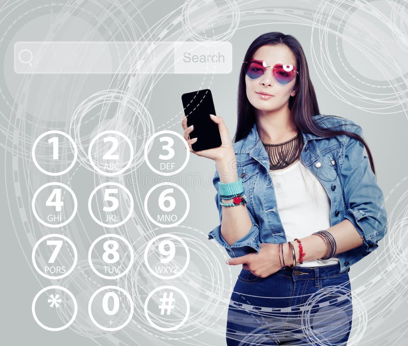 Young beautiful woman with cell phone on virual technology royalty free stock images Young beautiful woman with cell phone on virual technology royalty free stock images