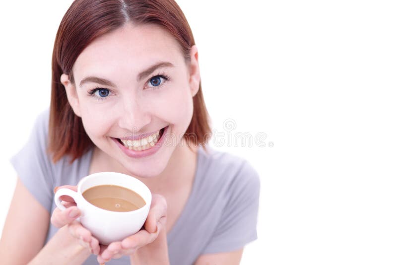 Young beautiful woman drink coffee