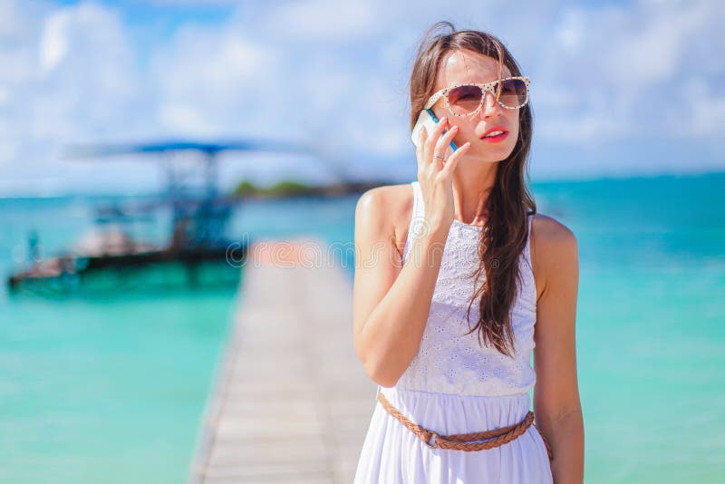 Young Beautiful Woman Having Fun on Tropical Seashore. Happy Girl ...