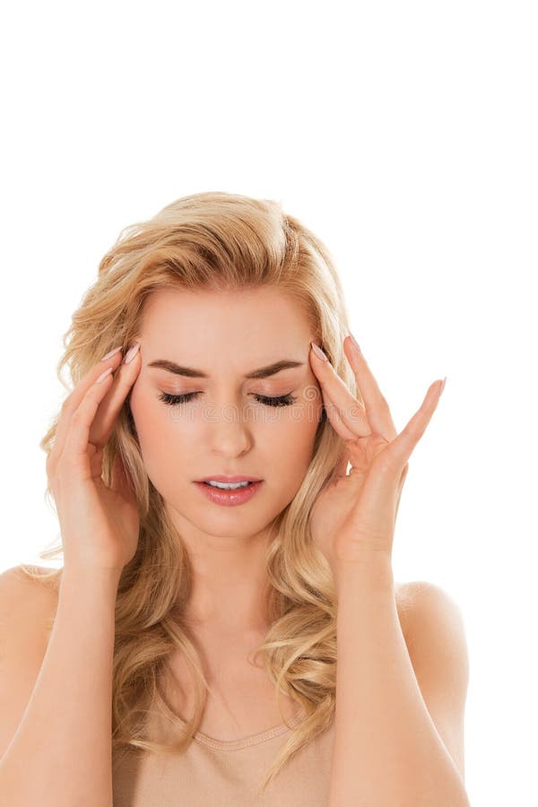 Young Beautiful Woman with Huge Headache Stock Photo Image of hand
