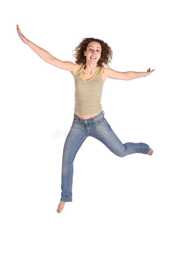 Young beautiful woman jump stock image