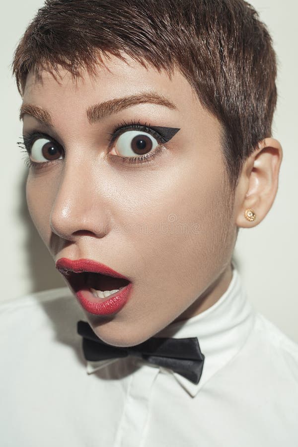 Young Beautiful Woman with Short Hair Style and Classic Wear with Bow Tie. Stock Image - Image of hair, indian: 83424707 Young Beautiful Woman with Short Hair Style and Classic Wear with Bow Tie. Stock Image - Image of hair, indian: 83424707