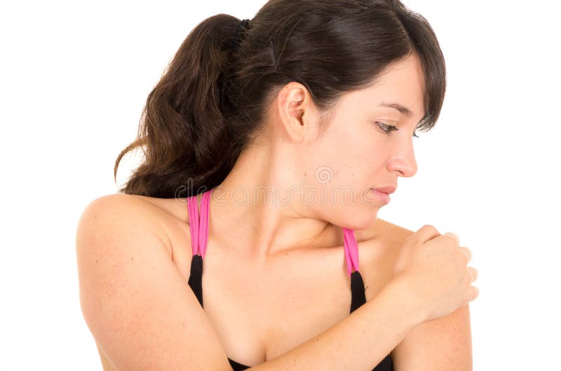 Young beautiful woman with shoulder pain