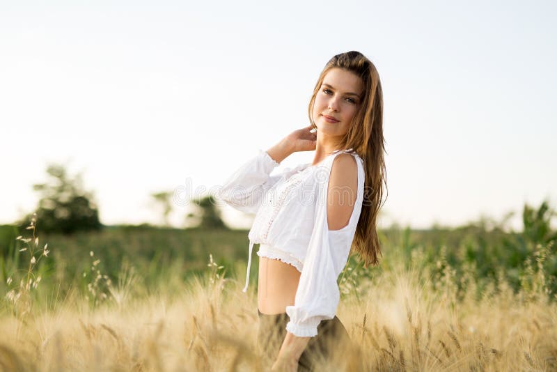 Young Beautiful Woman Spending Time in Nature Stock Image - Image of ...