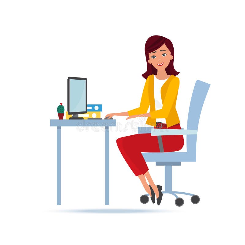 Young beautiful woman working cartoon character person in office work.