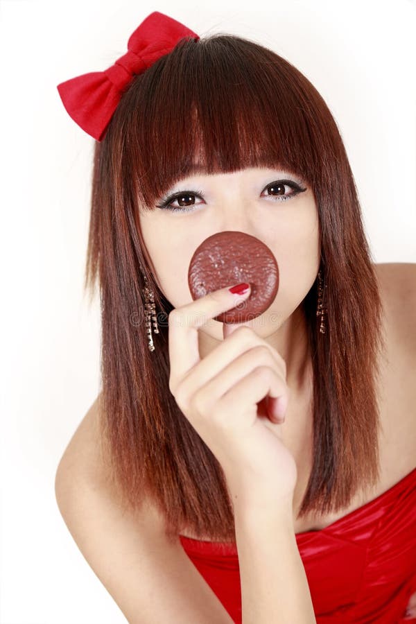 Young beauty with chocolate pie