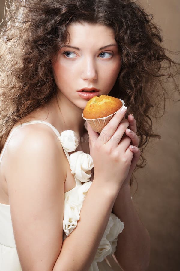 Young Beauty Girl with Cake Stock Image Image of food, female 77509467
