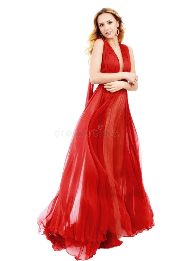 Beautiful Elegant Woman in Red Dress with a Glass of Champagne C Stock ...