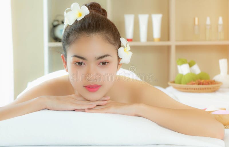 Young Beauty Woman Relax Massage Treatment In Spa Salon Stock Image