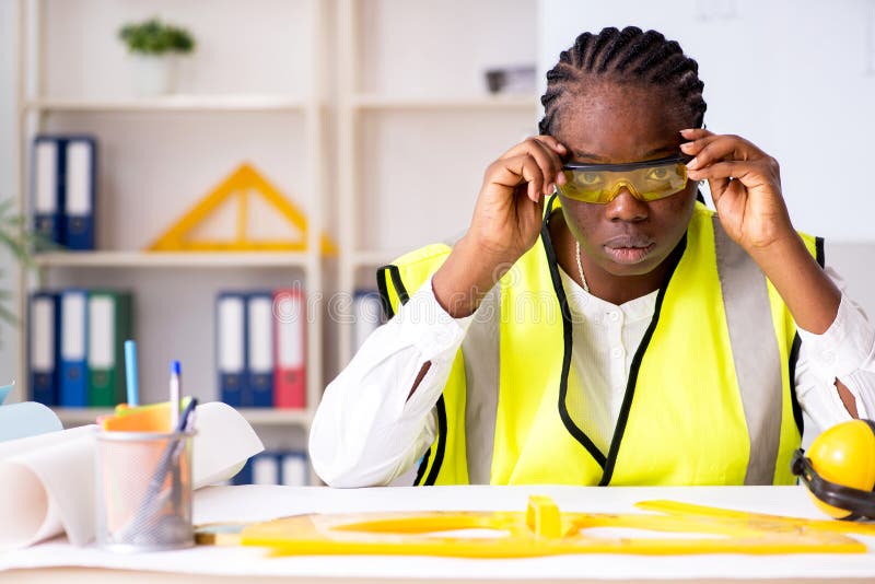 The Young Black Architect Working on Project Stock Image - Image of
