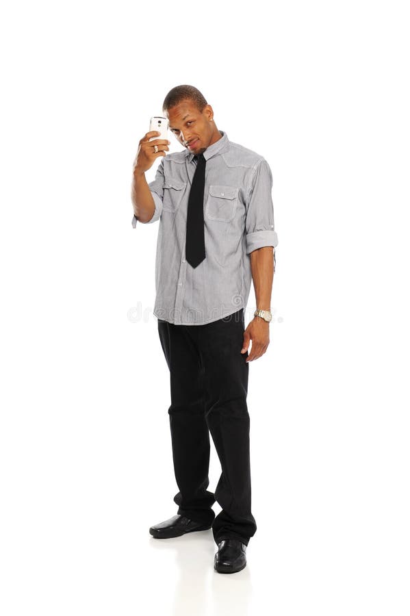 Young Black Man holding a cell phone