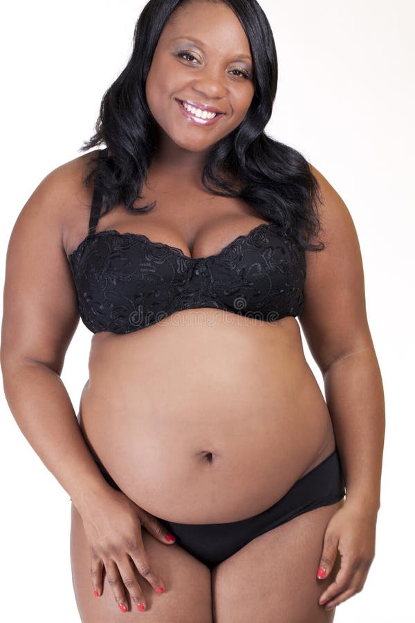 Pregnant Black Woman in Bra and Panties Stock Image - Image of
