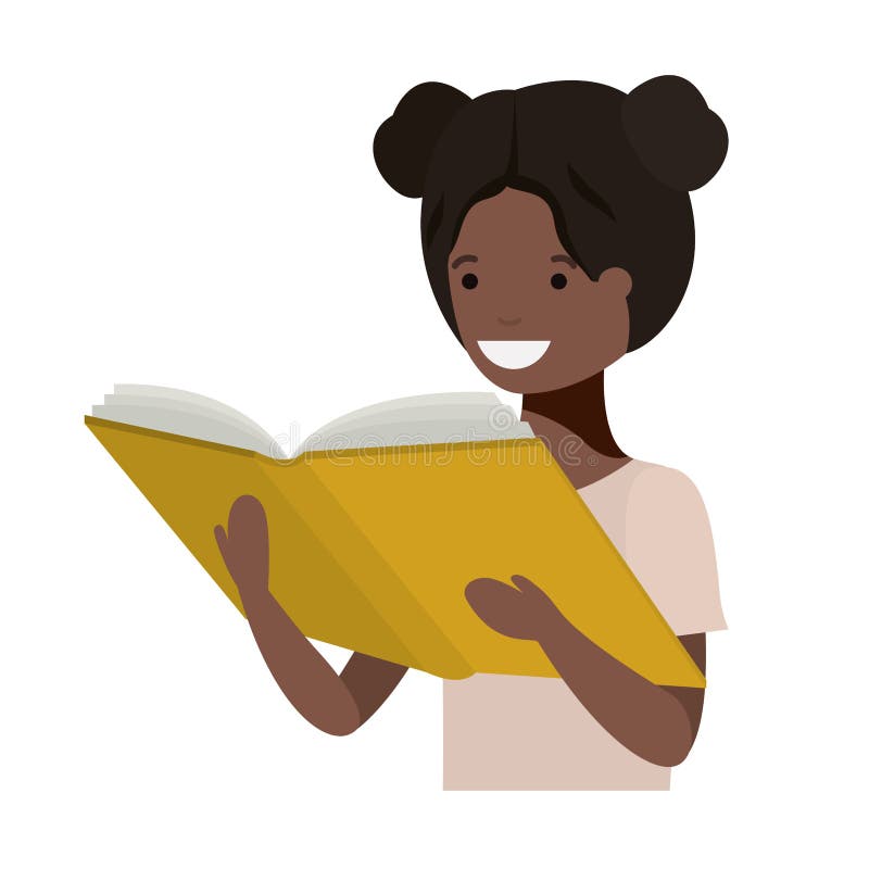 Young black student girl reading book royalty free illustration