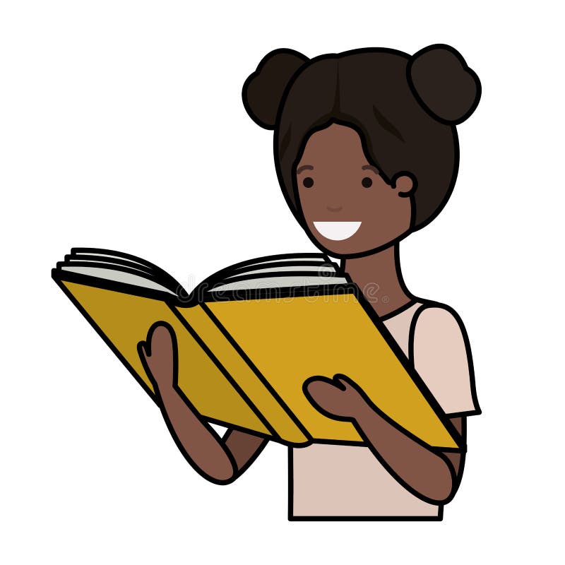 Young black student girl reading book stock illustration