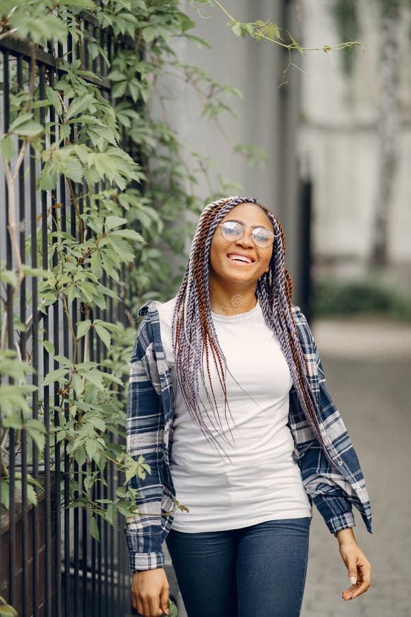 Portrait Beautiful Smiling African Woman in City Closeup Stock Photo ...