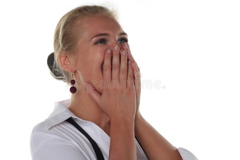 Young blond girl is crying