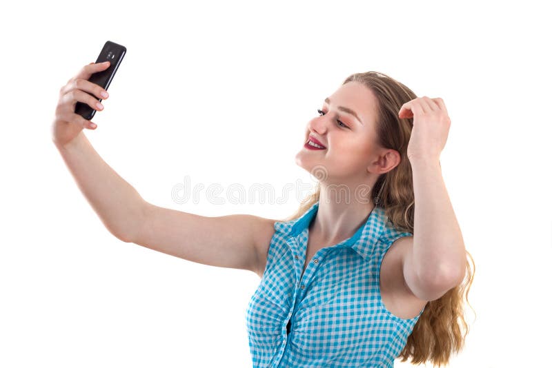 Blonde girl taking a selfie with her hair down - wide 6