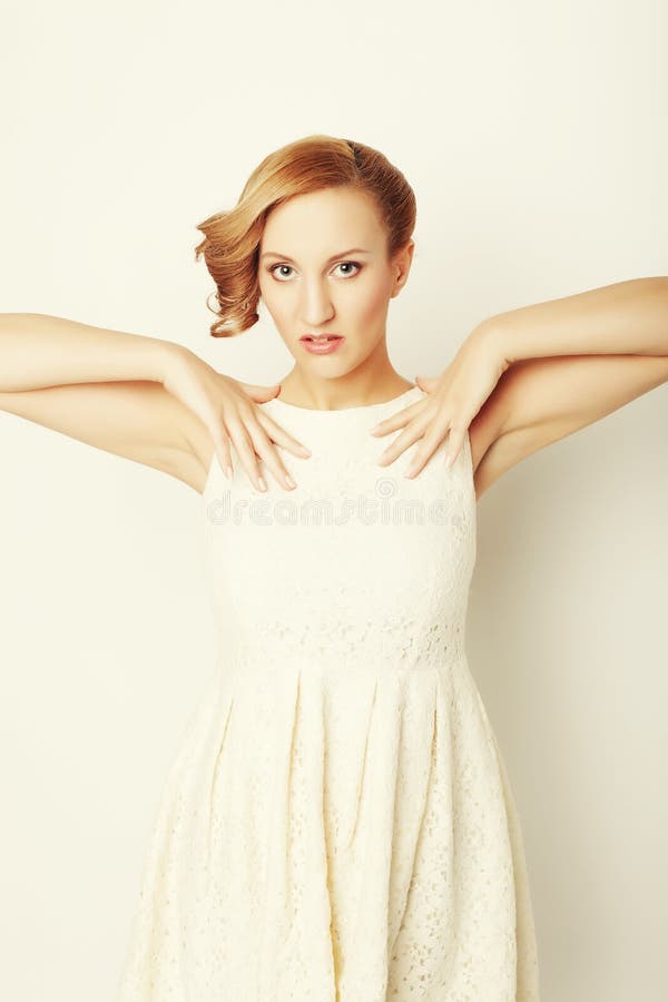 Young Blonde In White Dress Posing Stock Image Image Of Marriage