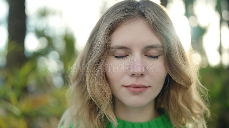 Young Blonde Woman Breathing With Closed Eyes At Park Stock Image Image Of Adult Calm 270299287 