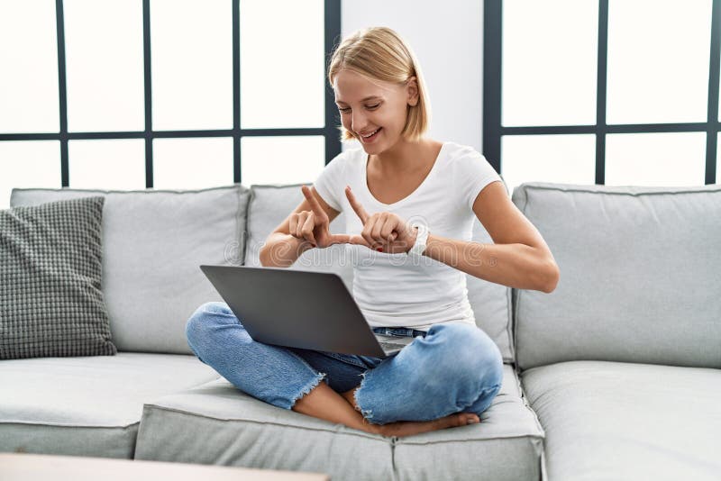 Young Blonde Woman Having Video Call Communicating with Deaf Sign ...