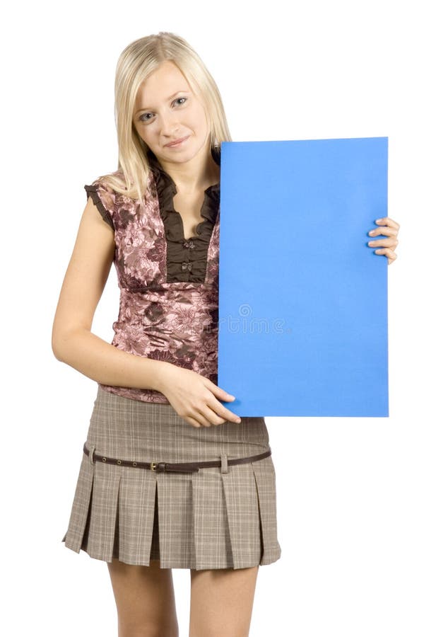 Young blonde woman with message table